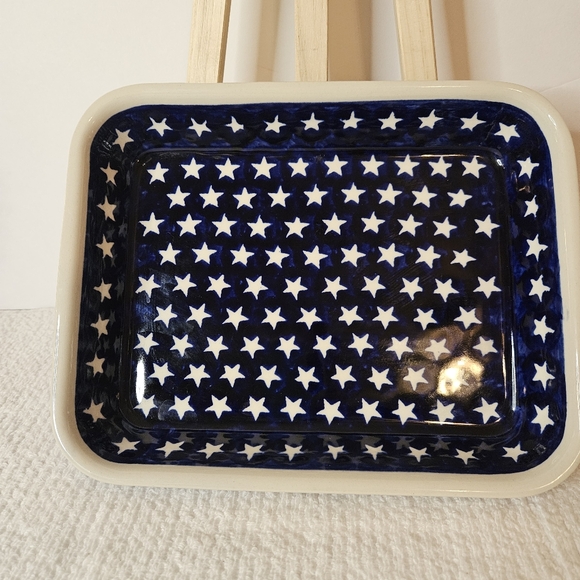 Boleslawiec Other - Boleslawiec Polish Pottery  Blue White Stars Rectangular Baking Dish Relish Tray